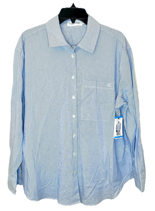 NWT Calvin Klein long sleeve cotton dress shirt button up light blue check LARGE