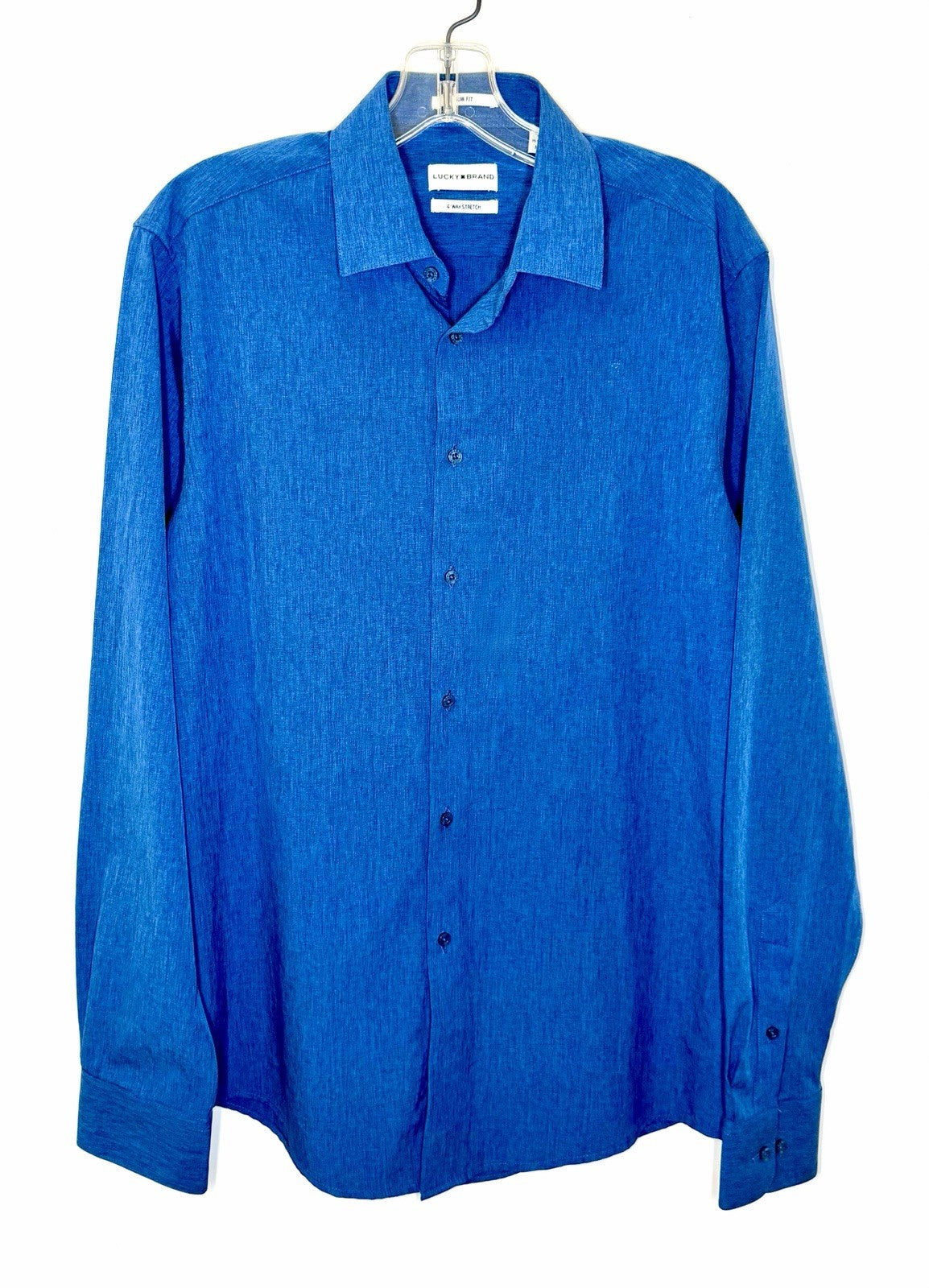 Lucky Brand 4 Way Stretch Slim Fit Western Classic Dress Shirt Sz M Medium Blue