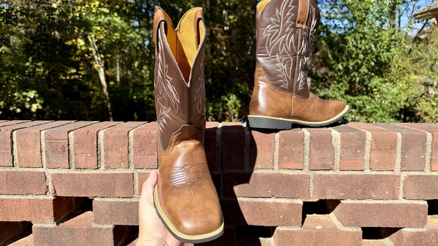 Mens Retro Western Cowboy Boots Embroidered Square Toe Mid Calf Boots Sz 45 / 11