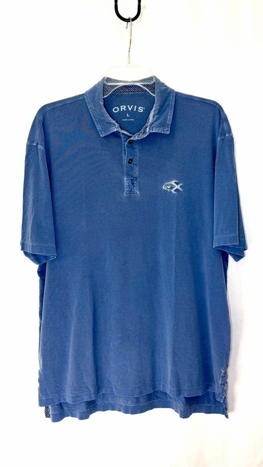 Orvis Vintage Mens Large Polo Shirt Blue Short Sleeve 100% heavy cotton