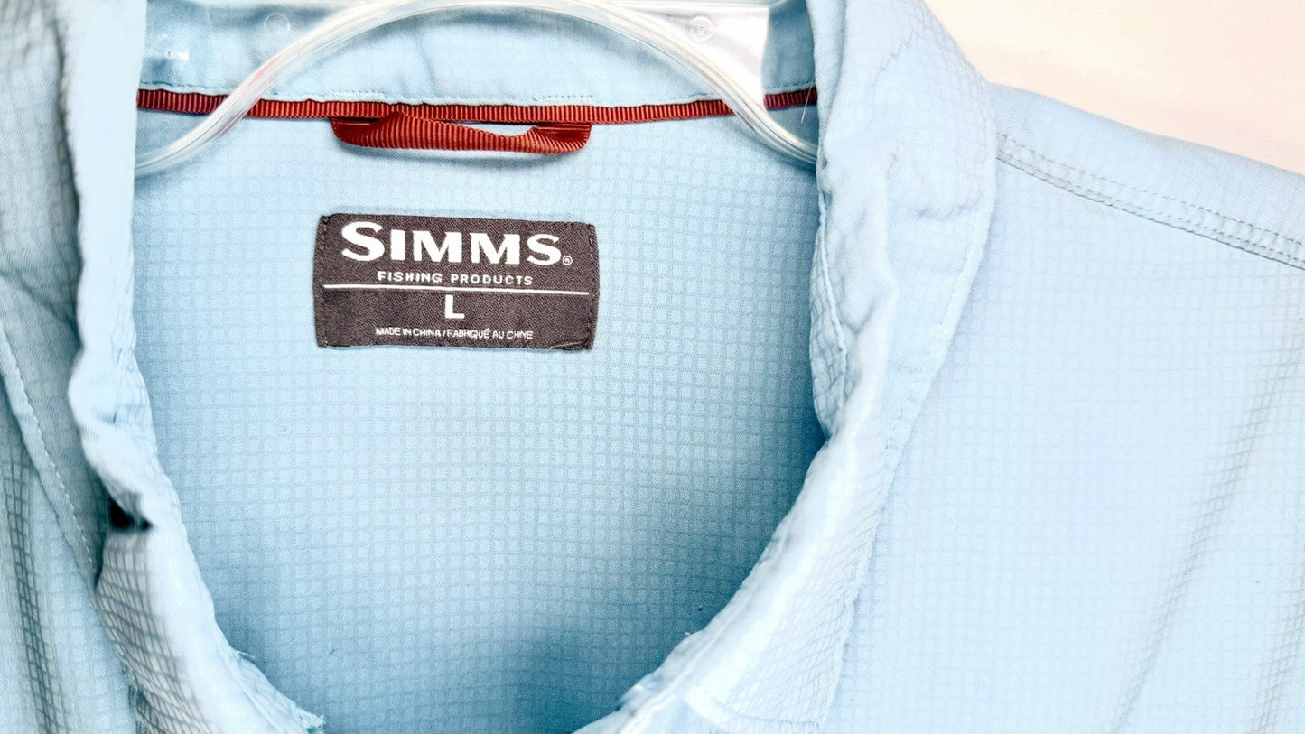 Simms Headwaters Double Haul Fishing Shirt Mens Size Large Light Blue Breathable