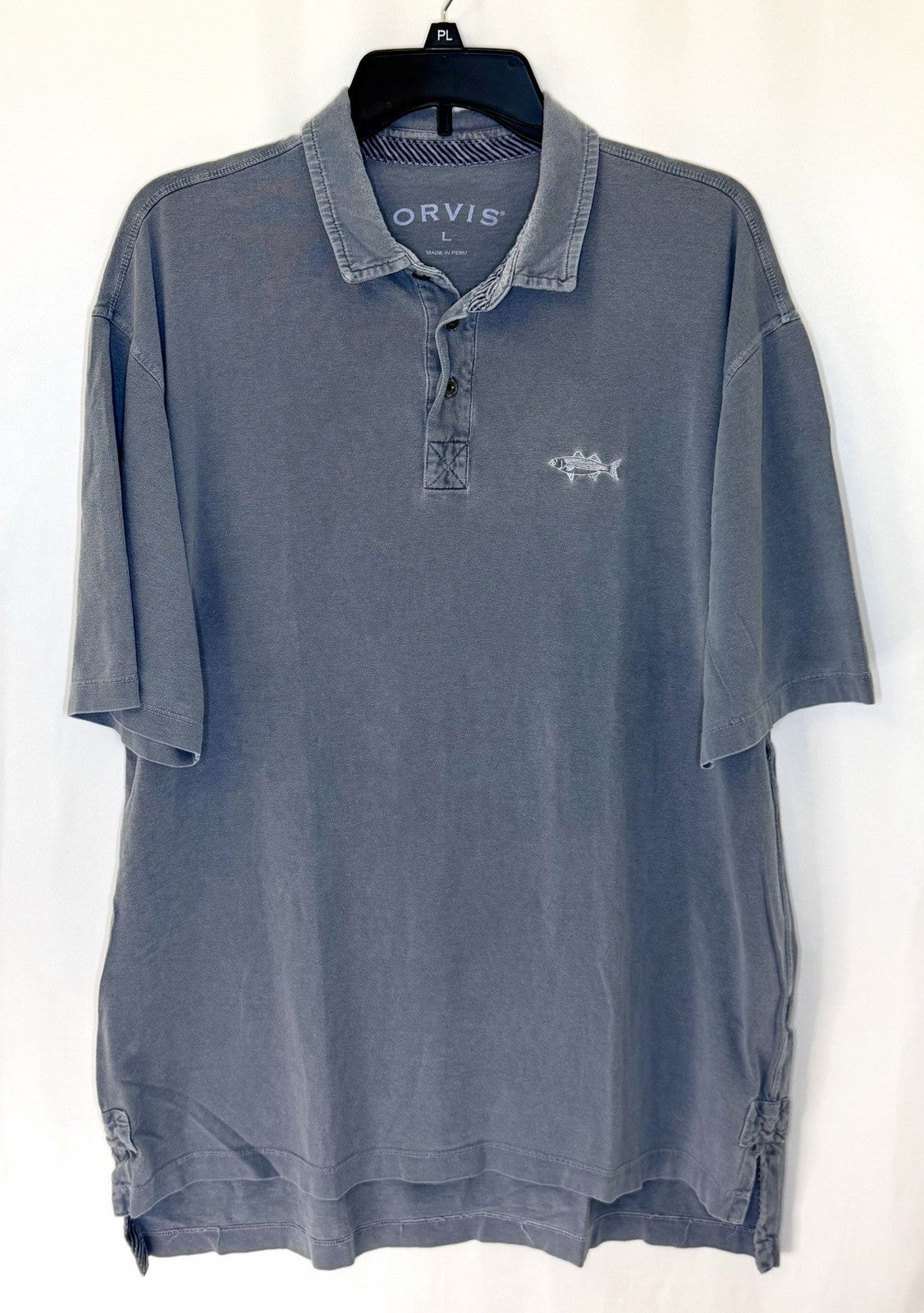 Orvis Vintage Mens Large Polo Shirt Grey Short Sleeve 100% heavy cotton