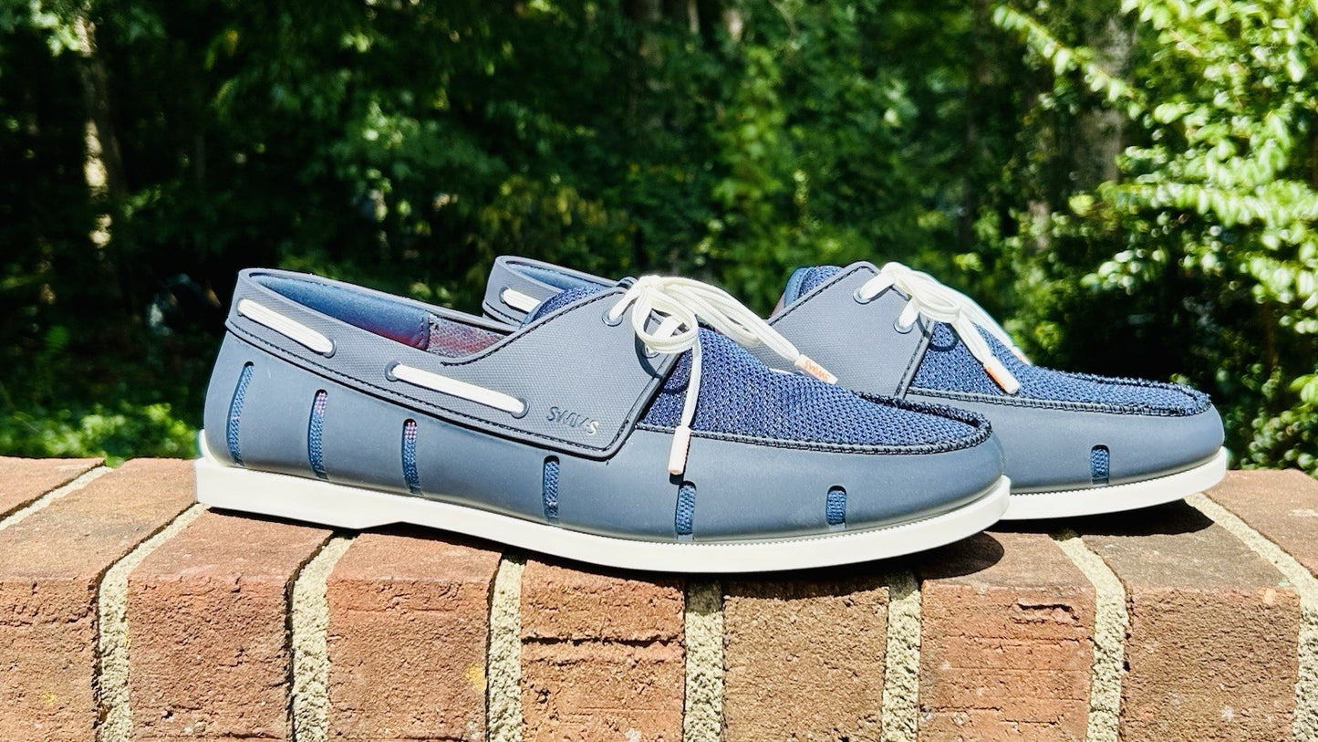 NWOT SWIMS Men's Size 12 Boat Loafers Laced Waterproof Washable Shoes Blue/White