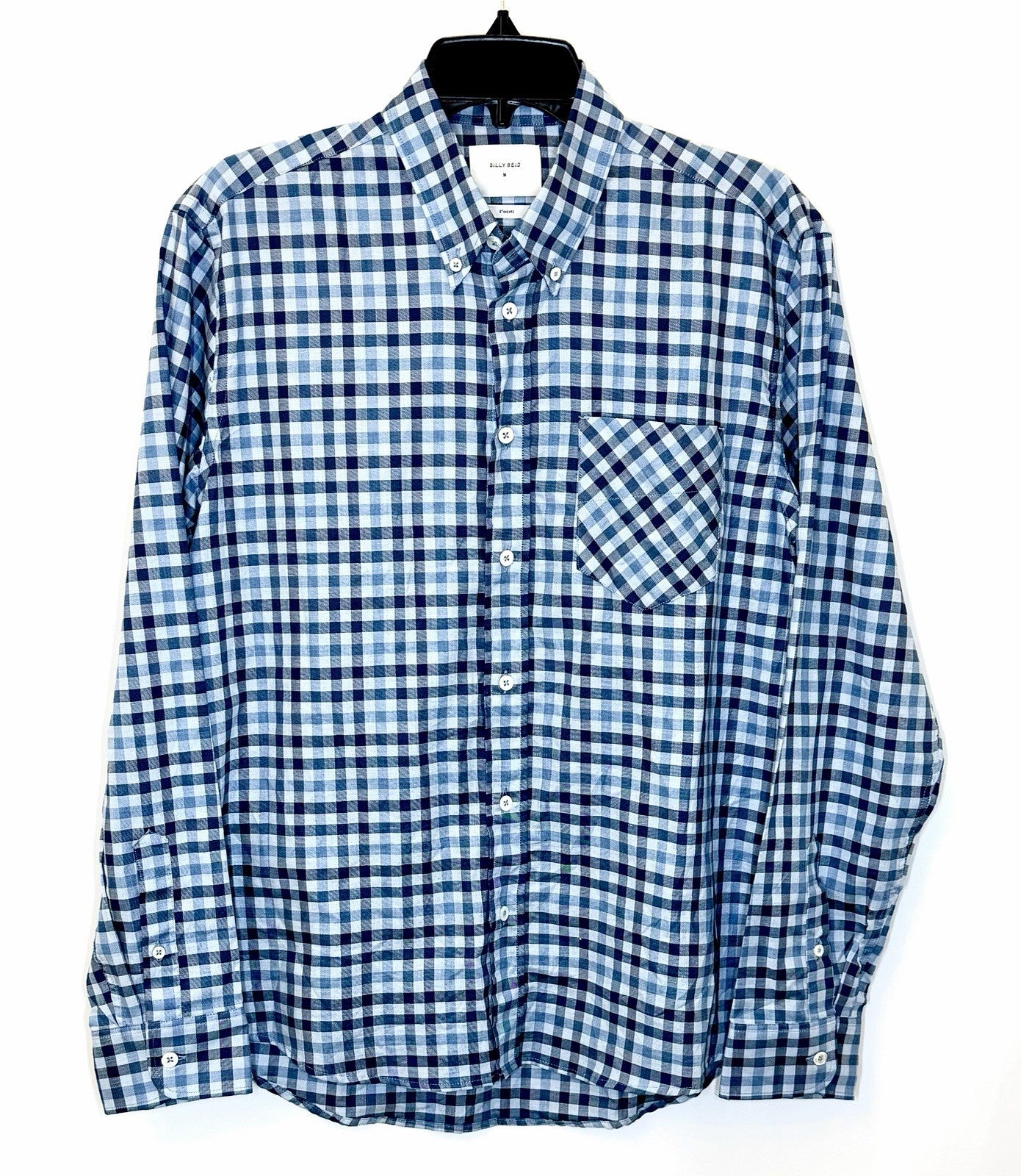 Billy Reid Men's 100% Linen Standard Cut Blue Plaid Italian Shirt Size Medium