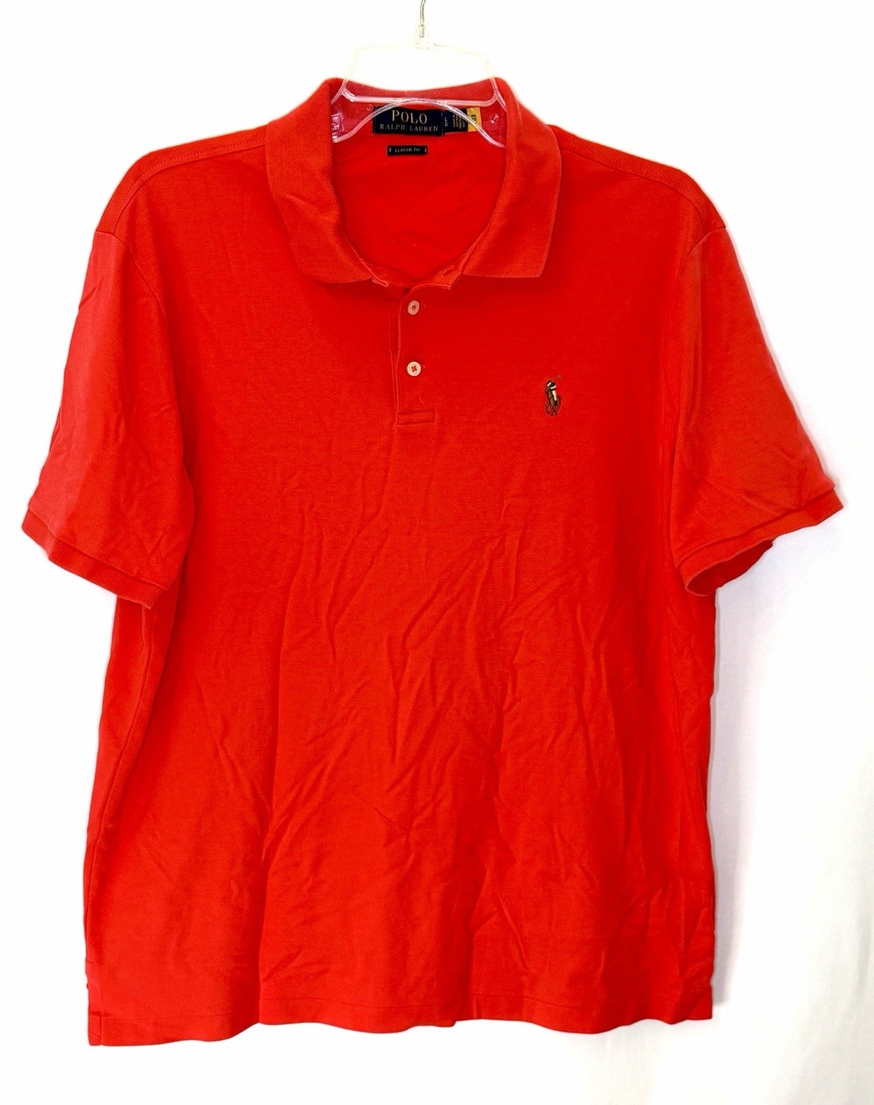 Polo Ralph Lauren Red Short Sleeve Polo Shirt Blue Pony Men's Large Performance