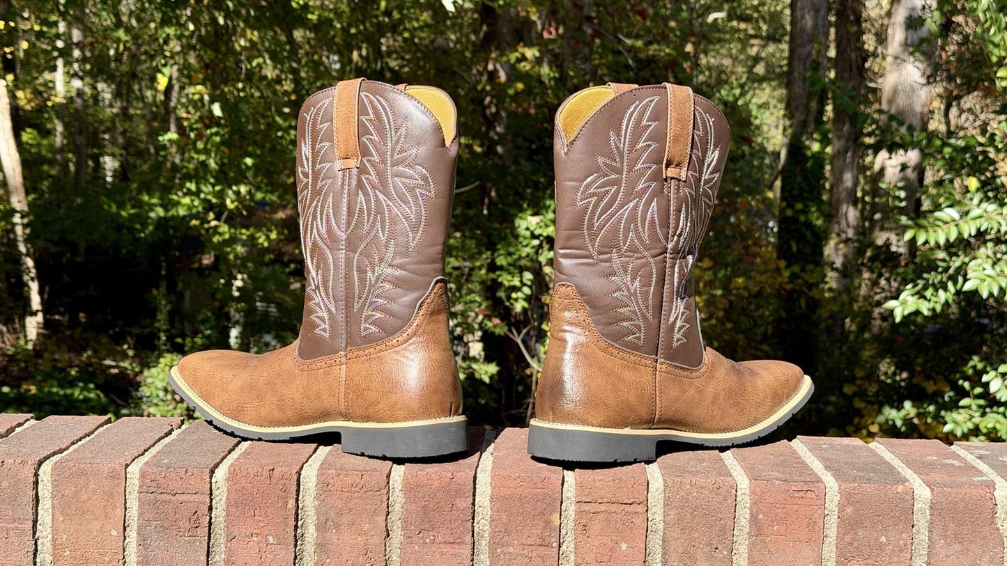 Mens Retro Western Cowboy Boots Embroidered Square Toe Mid Calf Boots Sz 45 / 11