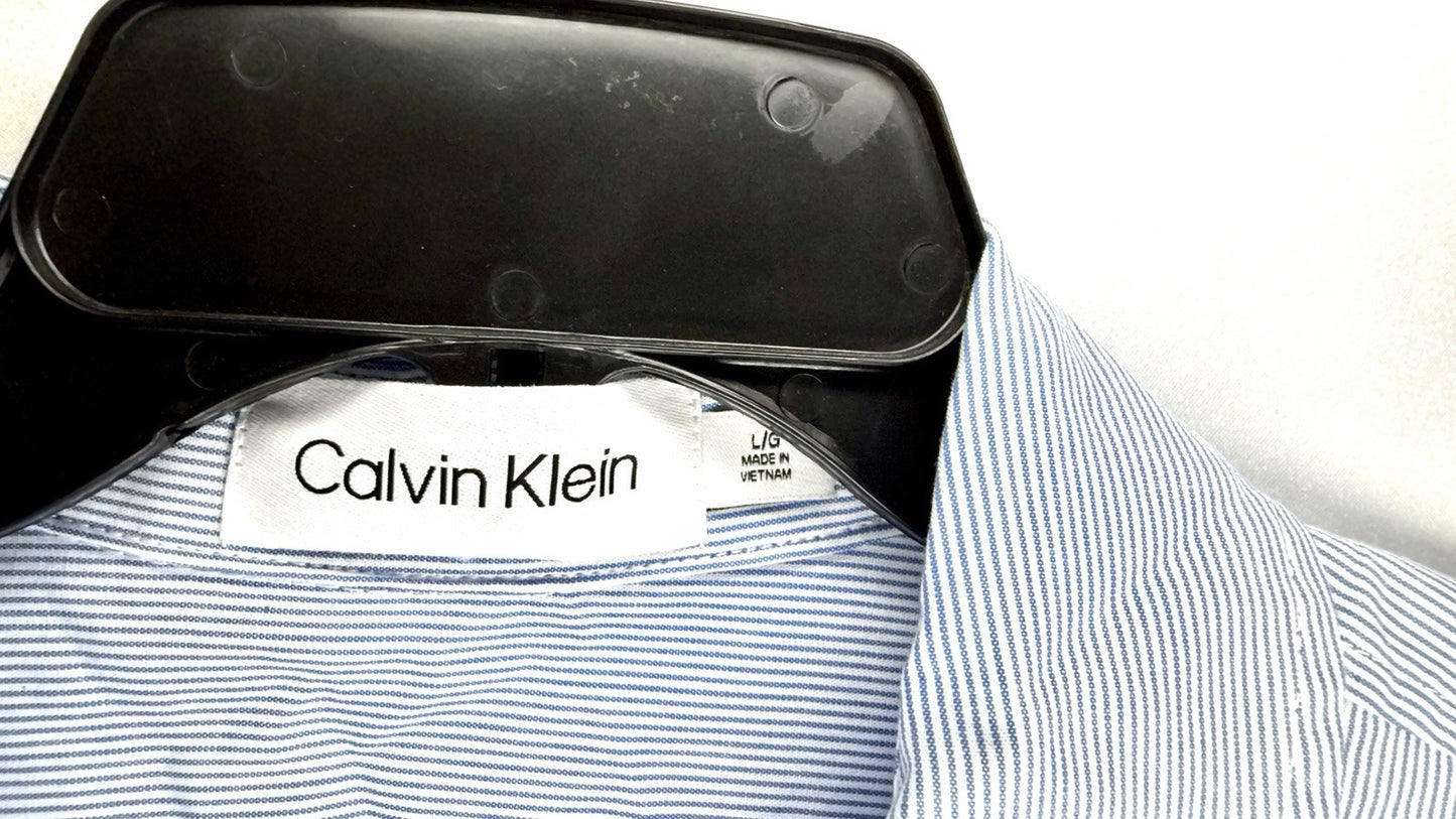 NWT Calvin Klein long sleeve cotton dress shirt button up light blue check LARGE
