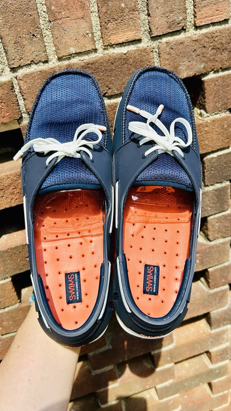 NWOT SWIMS Men's Size 12 Boat Loafers Laced Waterproof Washable Shoes Blue/White