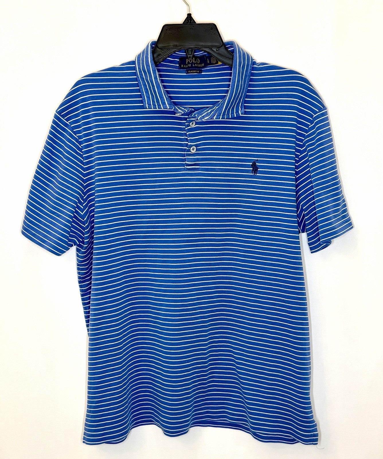 POLO RALPH LAUREN MEN’S BLUE STRIPED SHORT SLEEVE POLO SHIRT SIZE LARGE