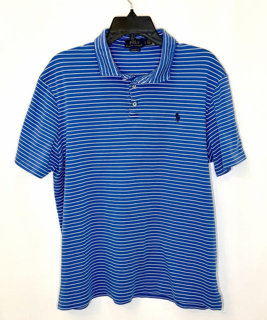 POLO RALPH LAUREN MEN’S BLUE STRIPED SHORT SLEEVE POLO SHIRT SIZE LARGE