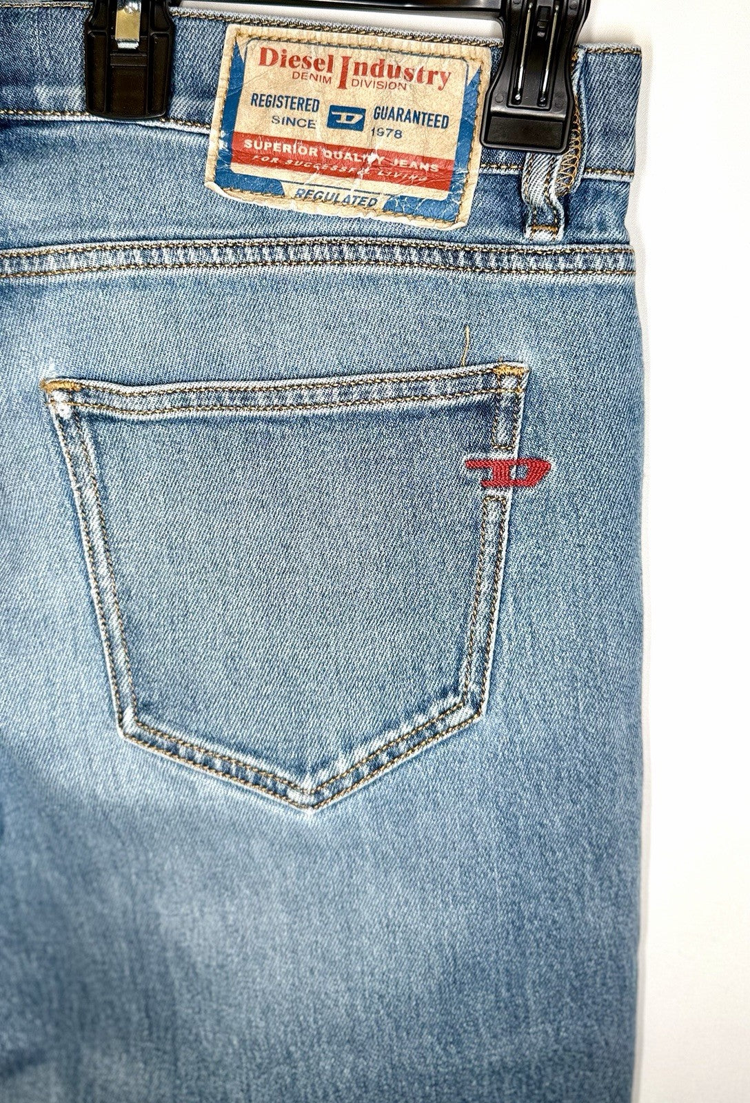 Diesel Jeans Distressed 2019 D-Strukt Mens 34x32 Slim Blue Cotton Blend Denim