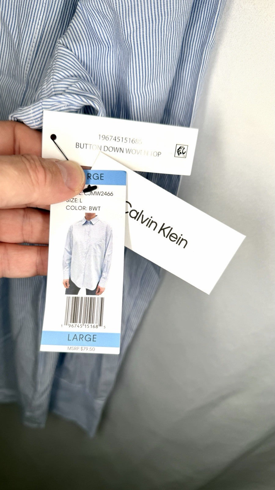 NWT Calvin Klein long sleeve cotton dress shirt button up light blue check LARGE