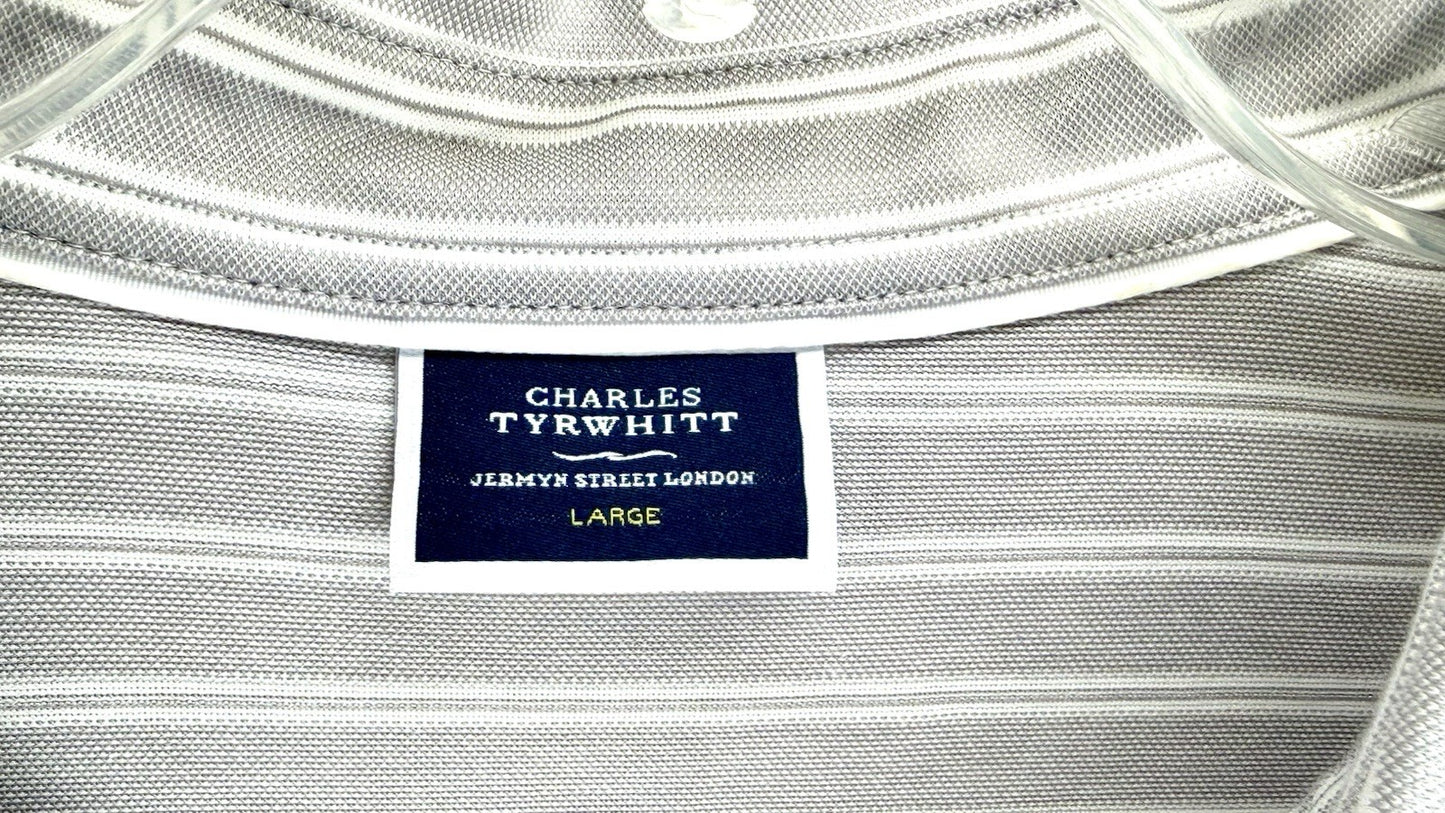 Charles Tyrwhitt Polo Shirt Mens Large Gray Striped Short Sleeve Cotton
