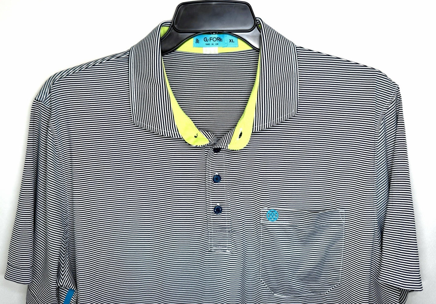 G/FORE Stripe Golf Performance Polo Shirt - Men's Size XL - Gray/Yellow/Teal