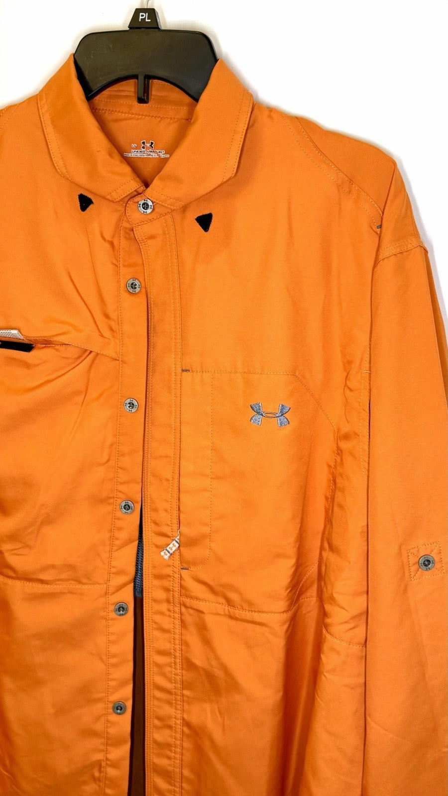 Under Armour Men’s Heat Gear LS Button Down Shirt  Sz Large Vented Neon Orange