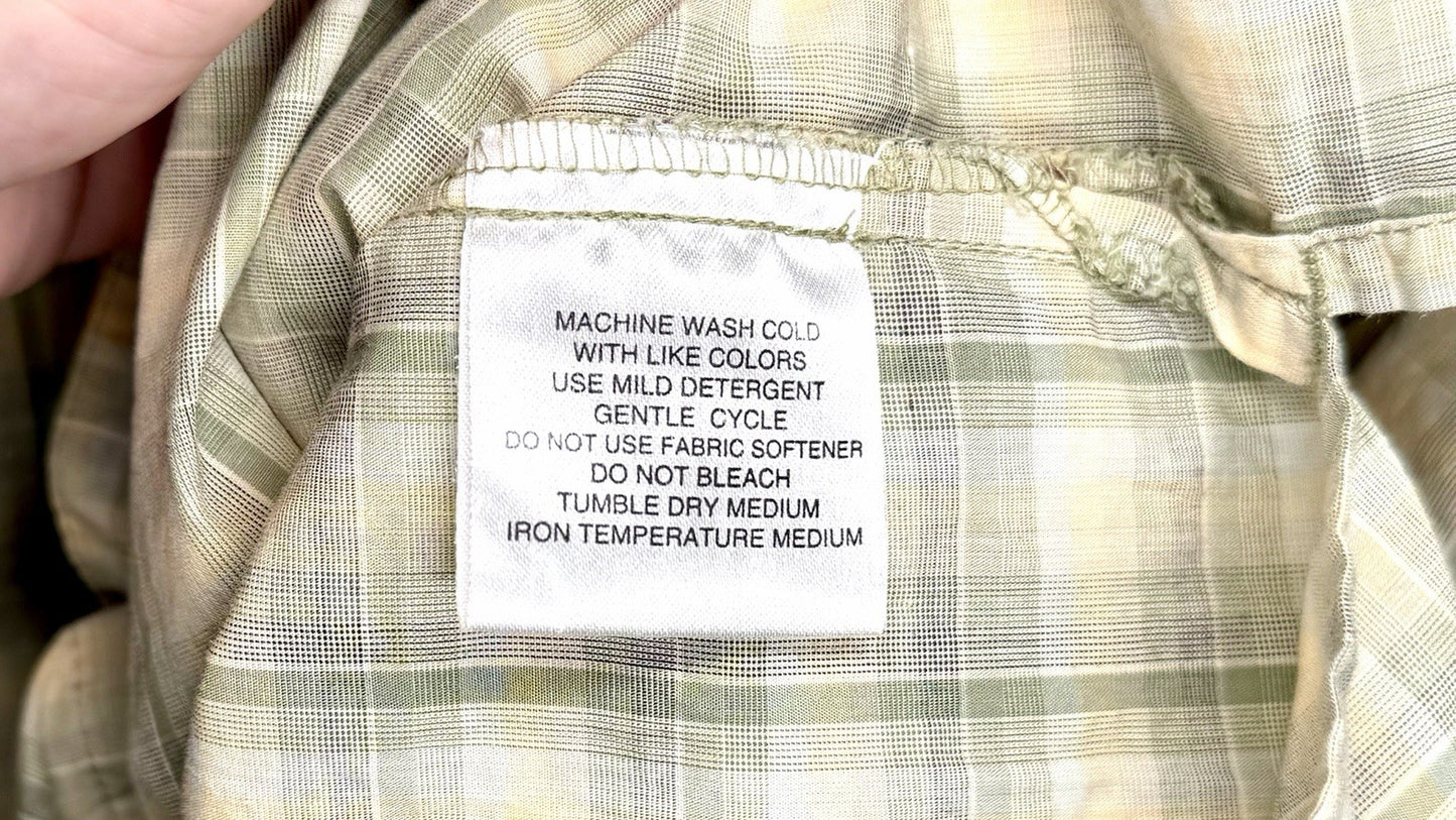 Simms Mens Shirt Size Large Fishing Outdoor  Button Front Plaid Green Cotton