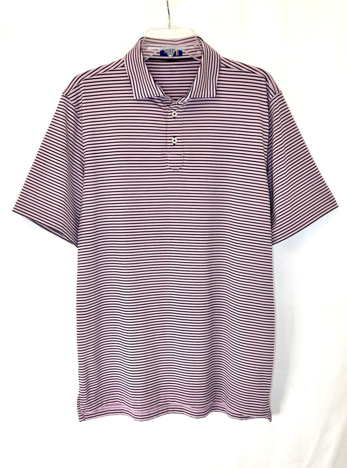Stitch Golf Polo Shirt Men’s Large Pink Blue Stripe Poly Spandex Peru