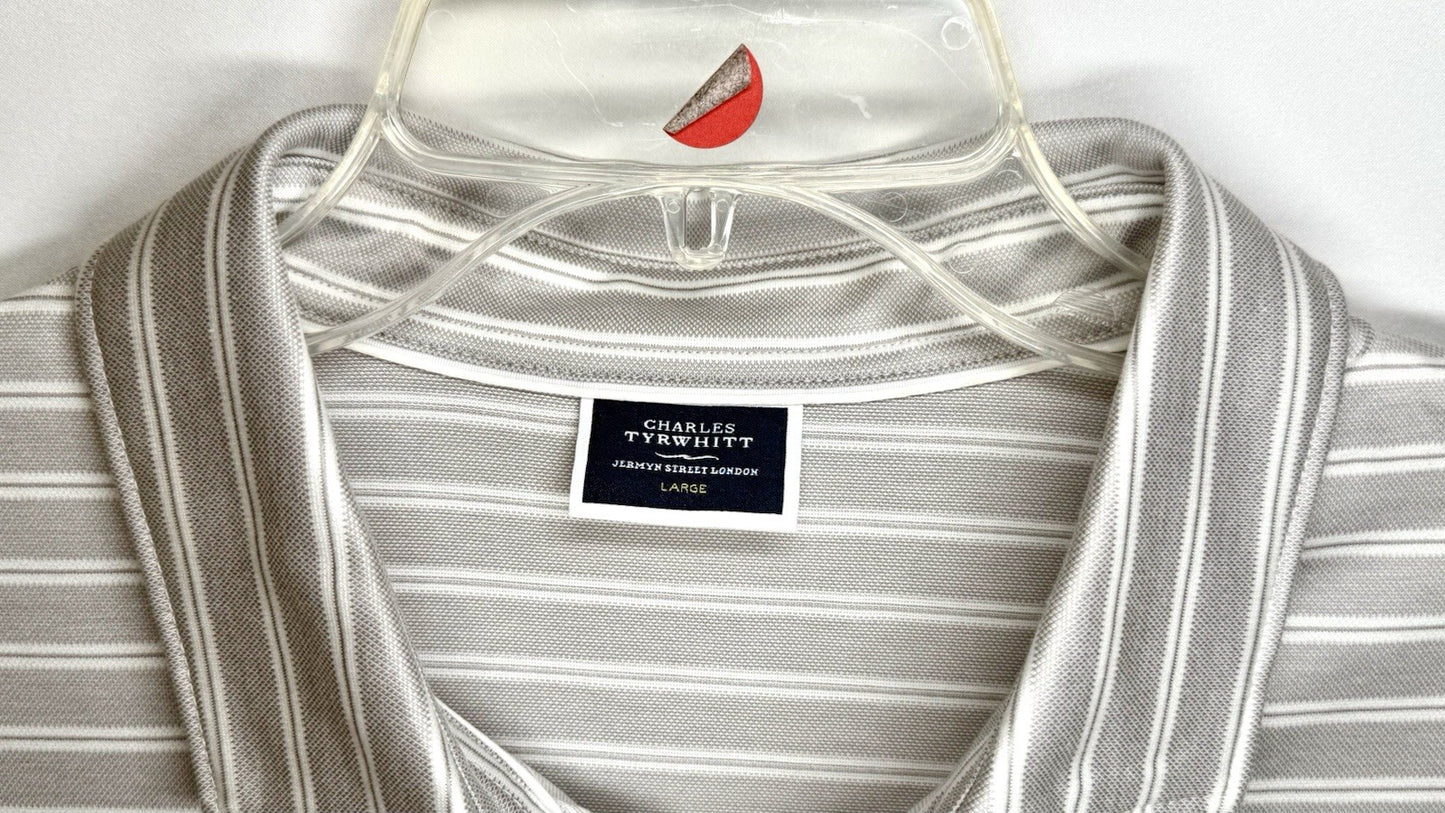 Charles Tyrwhitt Polo Shirt Mens Large Gray Striped Short Sleeve Cotton