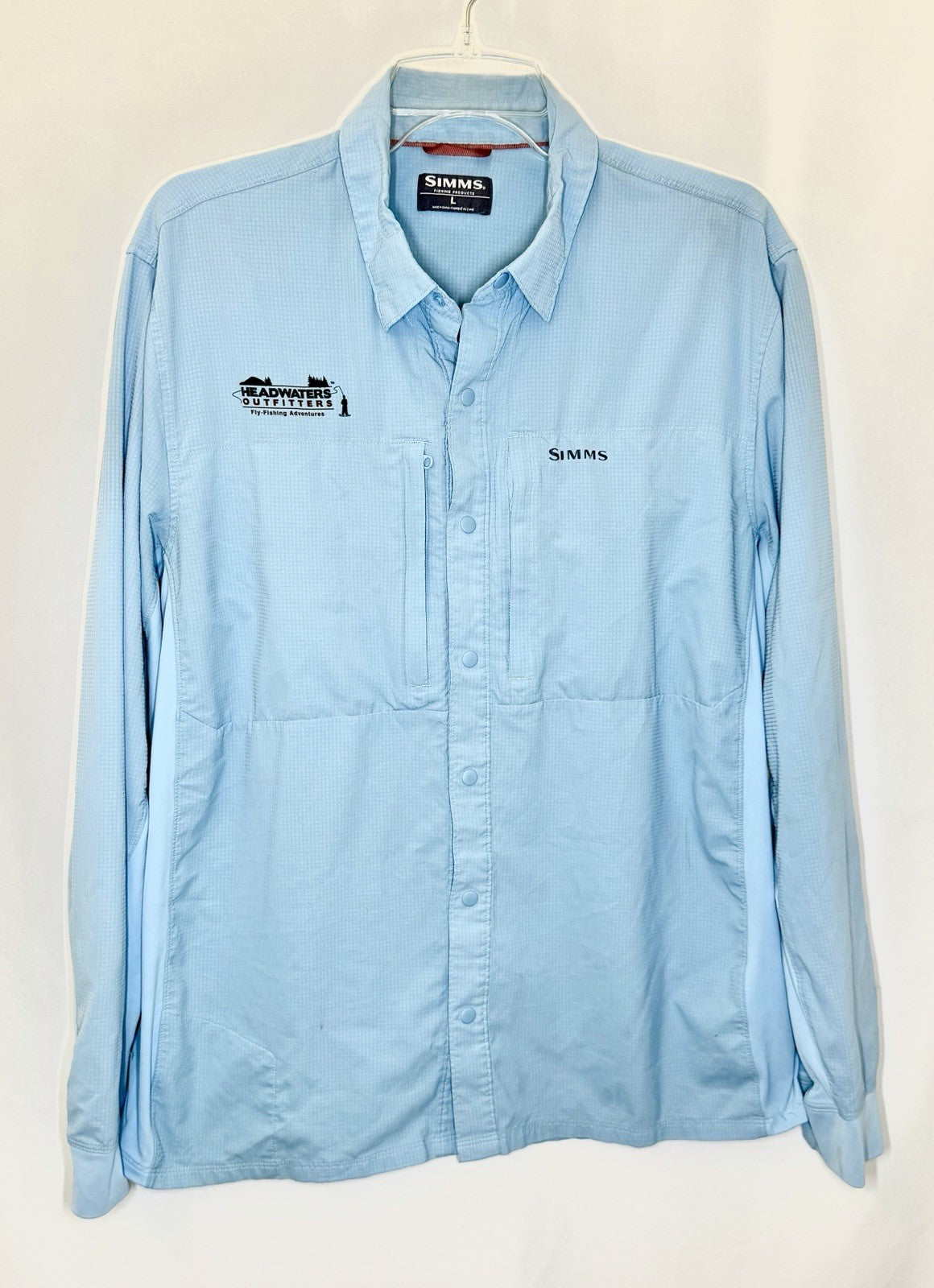 Simms Headwaters Double Haul Fishing Shirt Mens Size Large Light Blue Breathable
