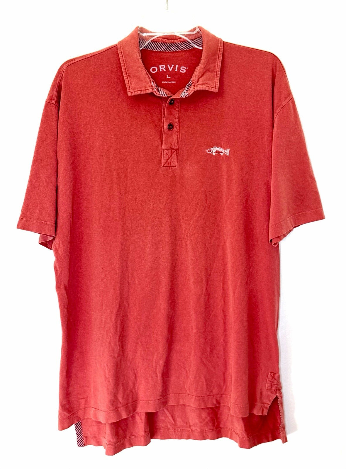 Orvis Vintage Mens Large Polo Shirt Red Short Sleeve 100% heavy cotton