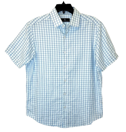 HART SCHAFFNER MARX Shirt size M white blue plaid Button up short sleeve