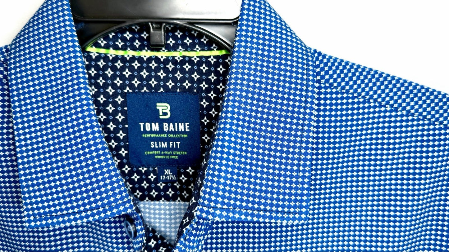 Tom Baine Men's Slim Fit Performance Long Sleeve Mini Plaid Shirt Navy Size XL