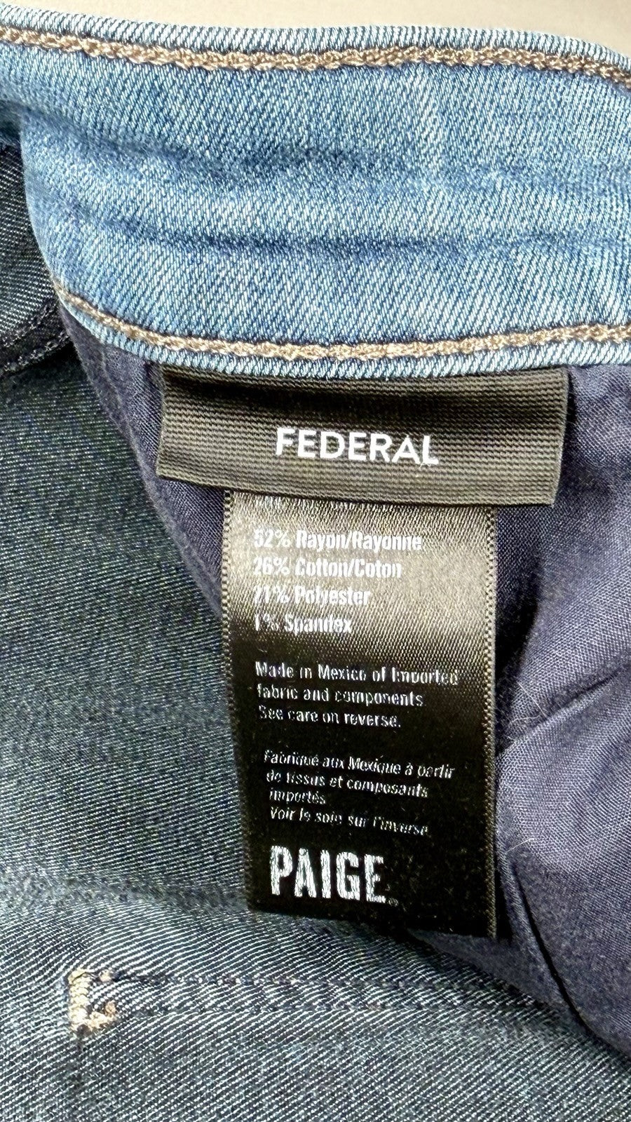 Paige Federal Jeans / Mens Size 34x30 / Blue Denim Stretch Slim Straight Leg