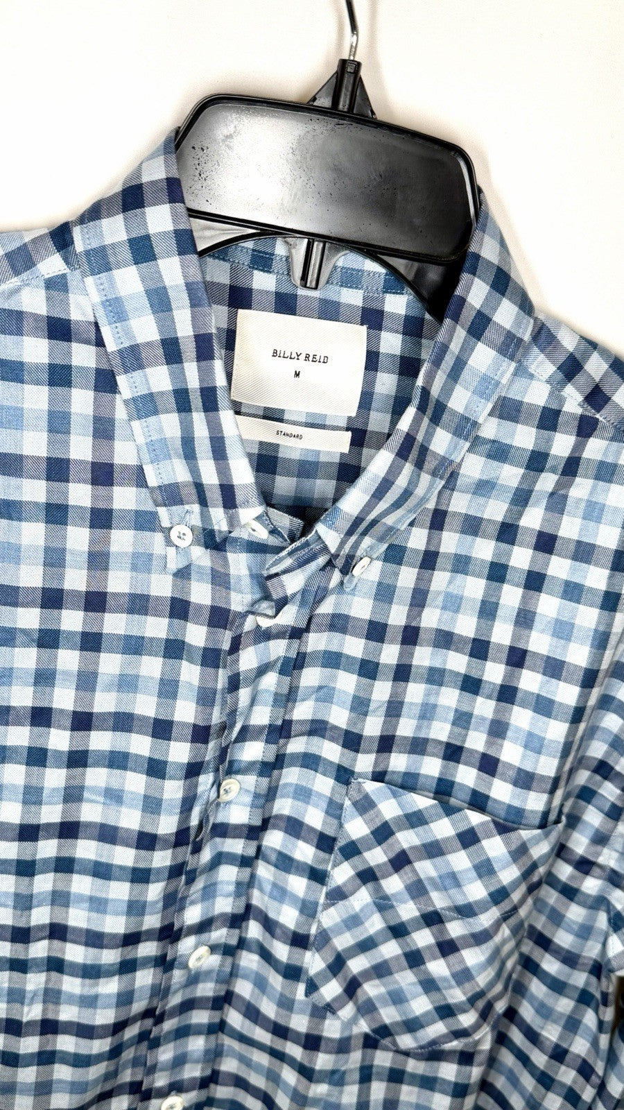 Billy Reid Men's 100% Linen Standard Cut Blue Plaid Italian Shirt Size Medium