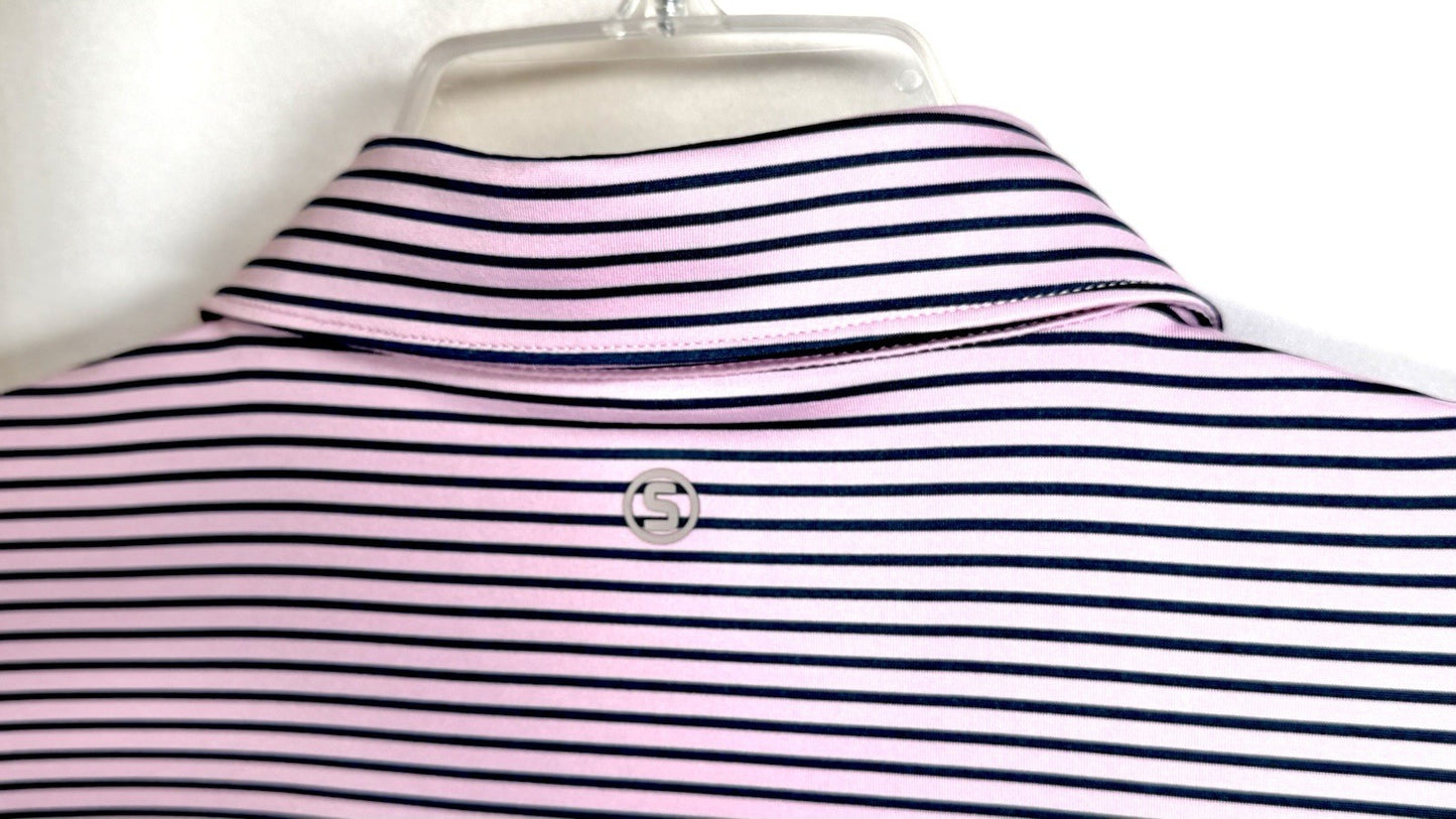 Stitch Golf Polo Shirt Men’s Large Pink Blue Stripe Poly Spandex Peru