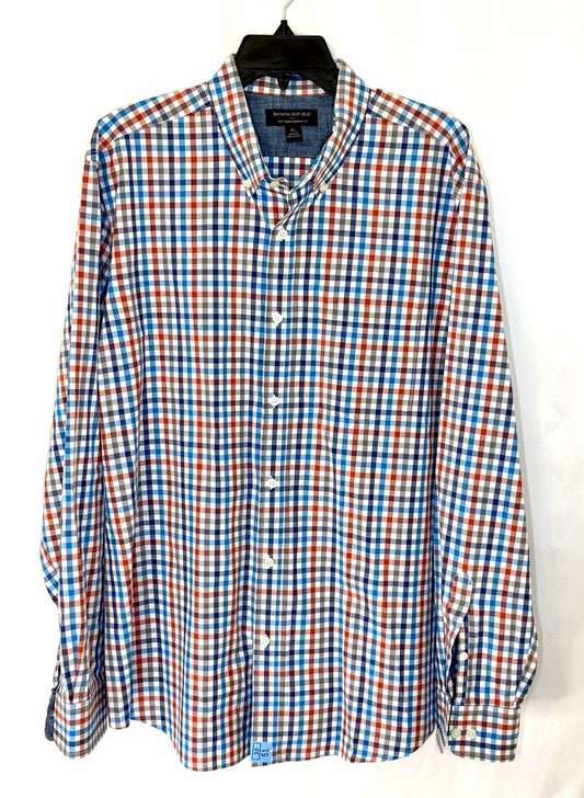 Banana Republic Non-Iron Slim Fit Men's Classic Check  Long Sleeve Shirt Size XL