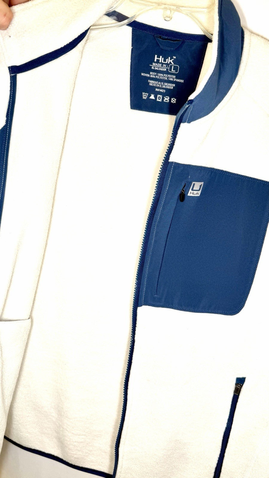 HUK Performance Fishing Waypoint Fleece Vest / Men’s Size Large/Egret-Blue