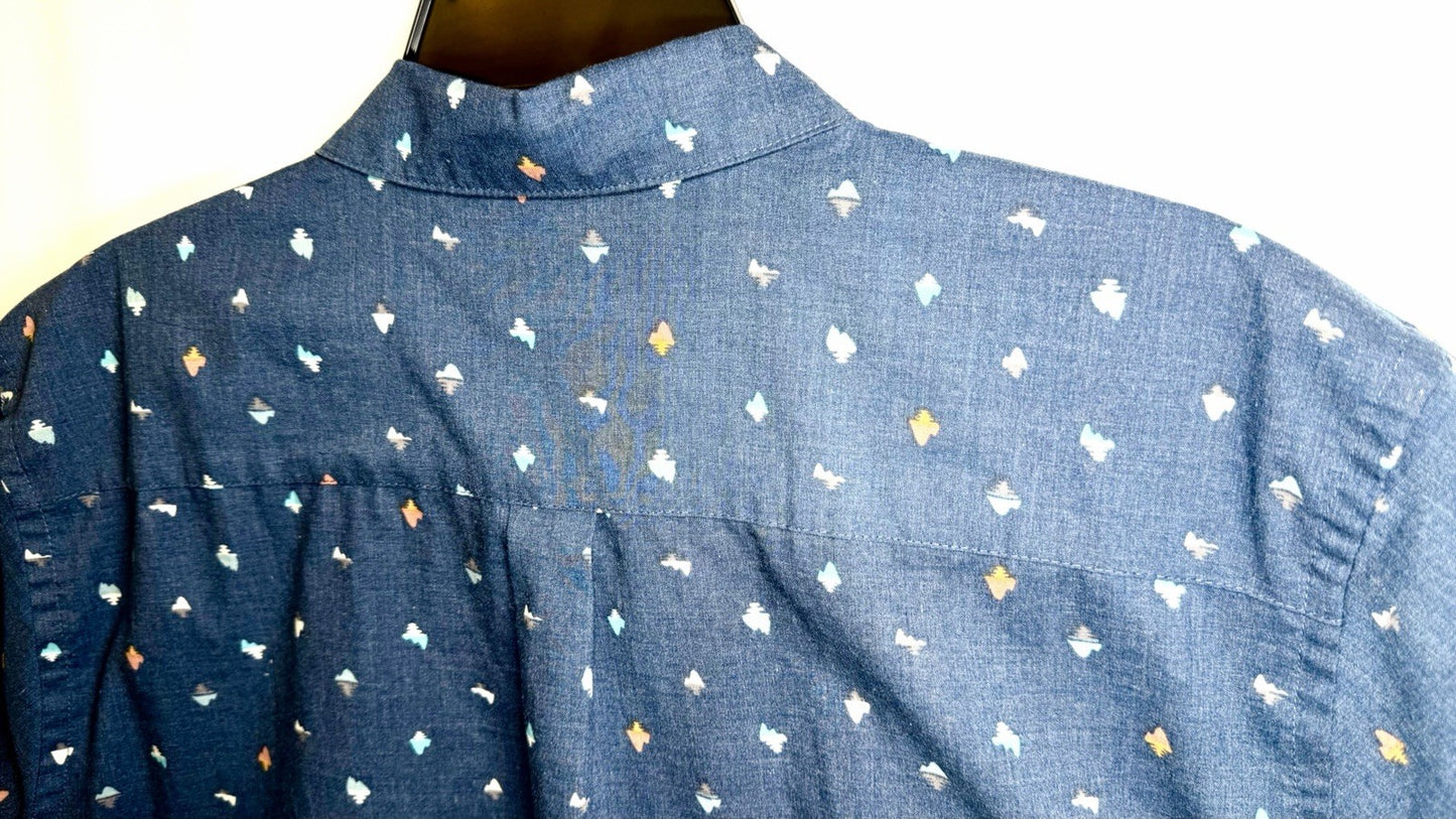 Patagonia Organic Cotton Button Up Mens Large Blue Short Sleeve Hardware Print
