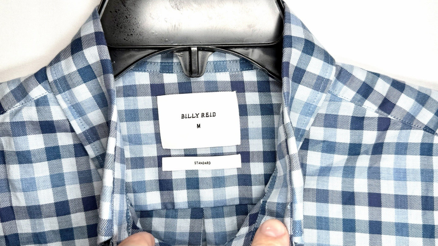 Billy Reid Men's 100% Linen Standard Cut Blue Plaid Italian Shirt Size Medium