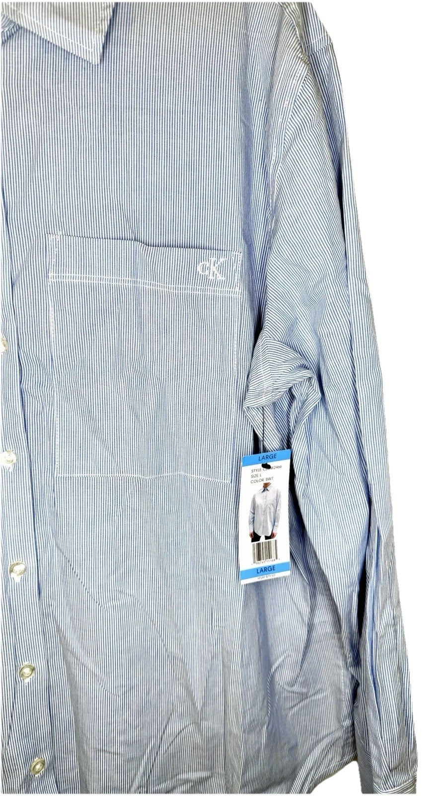 NWT Calvin Klein long sleeve cotton dress shirt button up light blue check LARGE