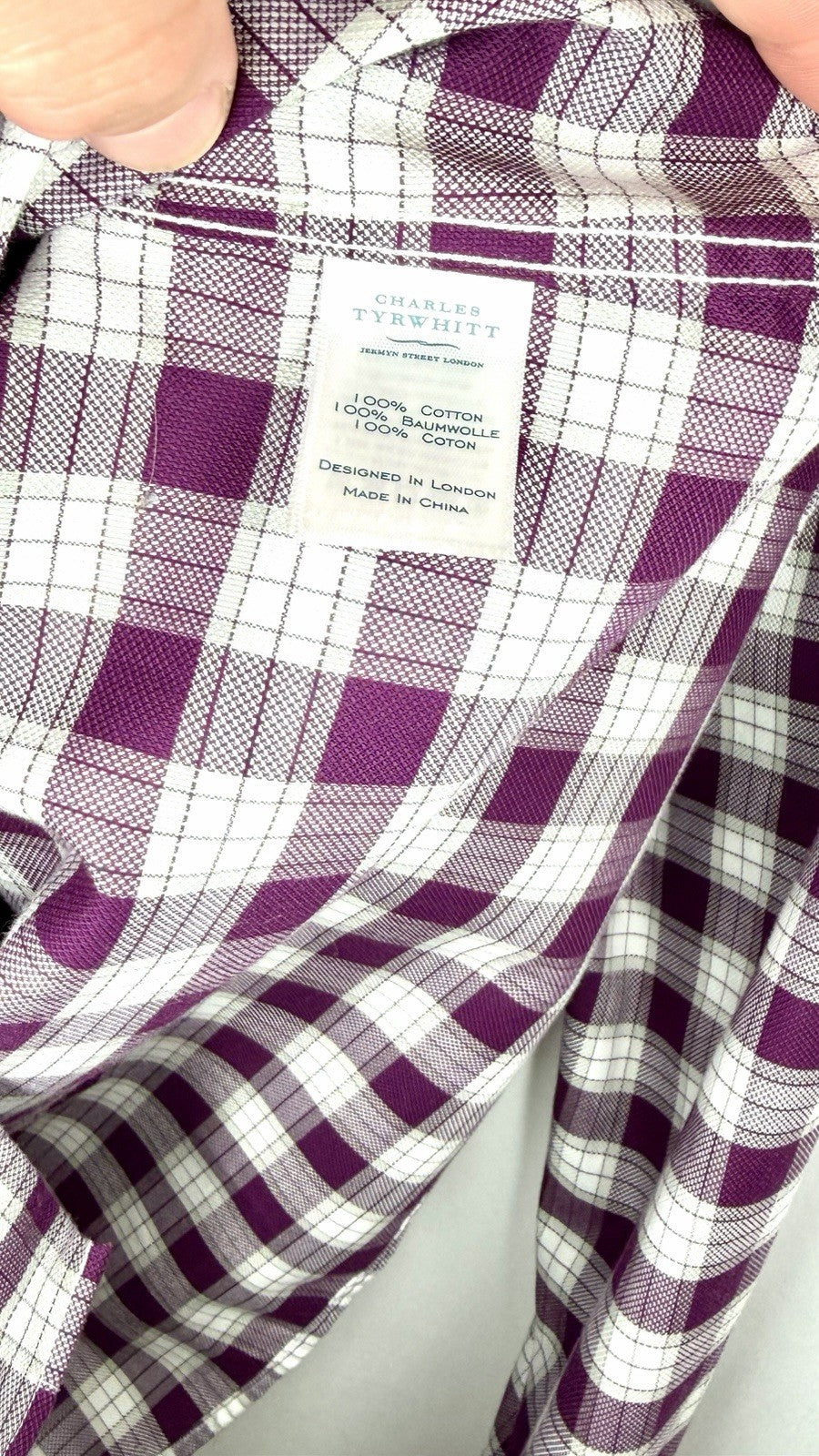 Charles Tyrwhitt Button Up Shirt Mens Large Slim Fit Burgundy Gray White Plaid
