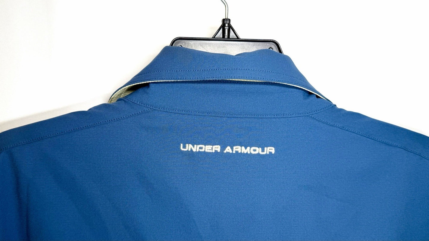 Under Armour Shirt Mens Large Blue HeatGear Short Sleeve Button Down Outdoors