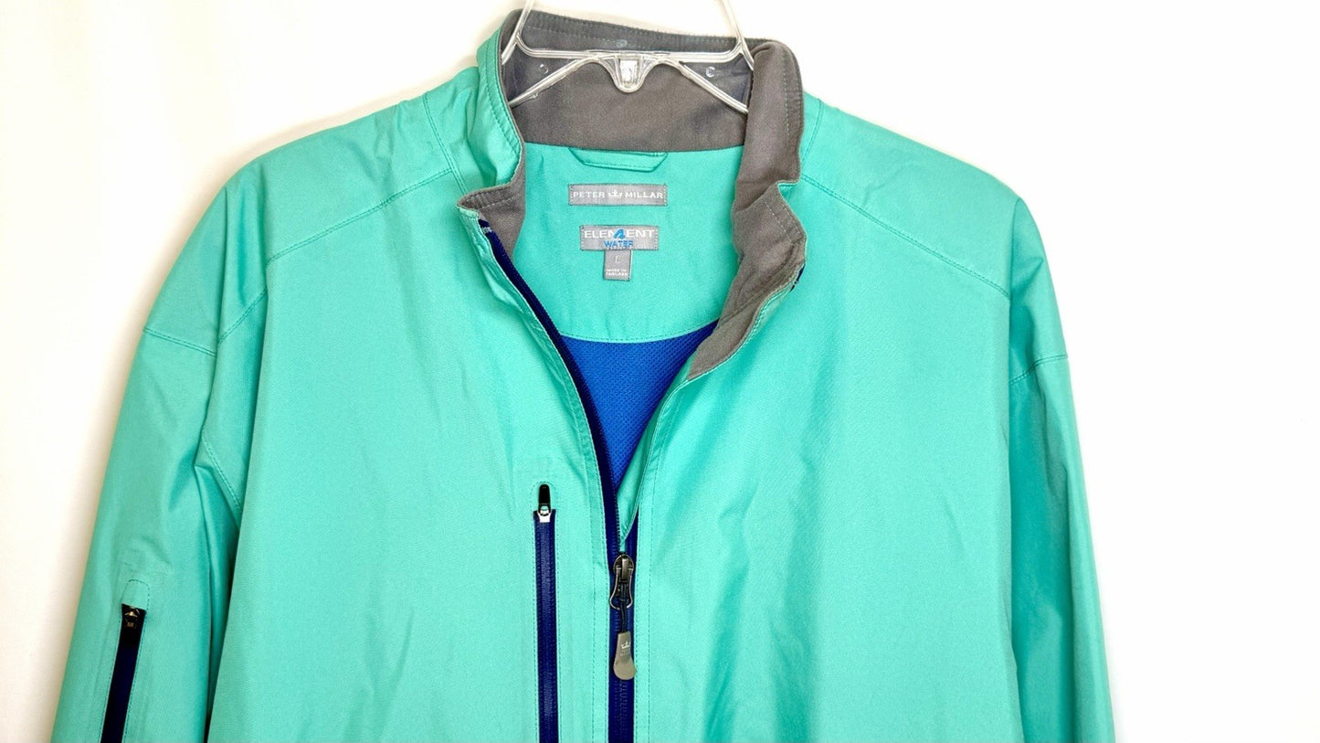 Peter Millar Element 4 Water Full Zip Teal Zip Pockets Golf Windbreaker Jacket L