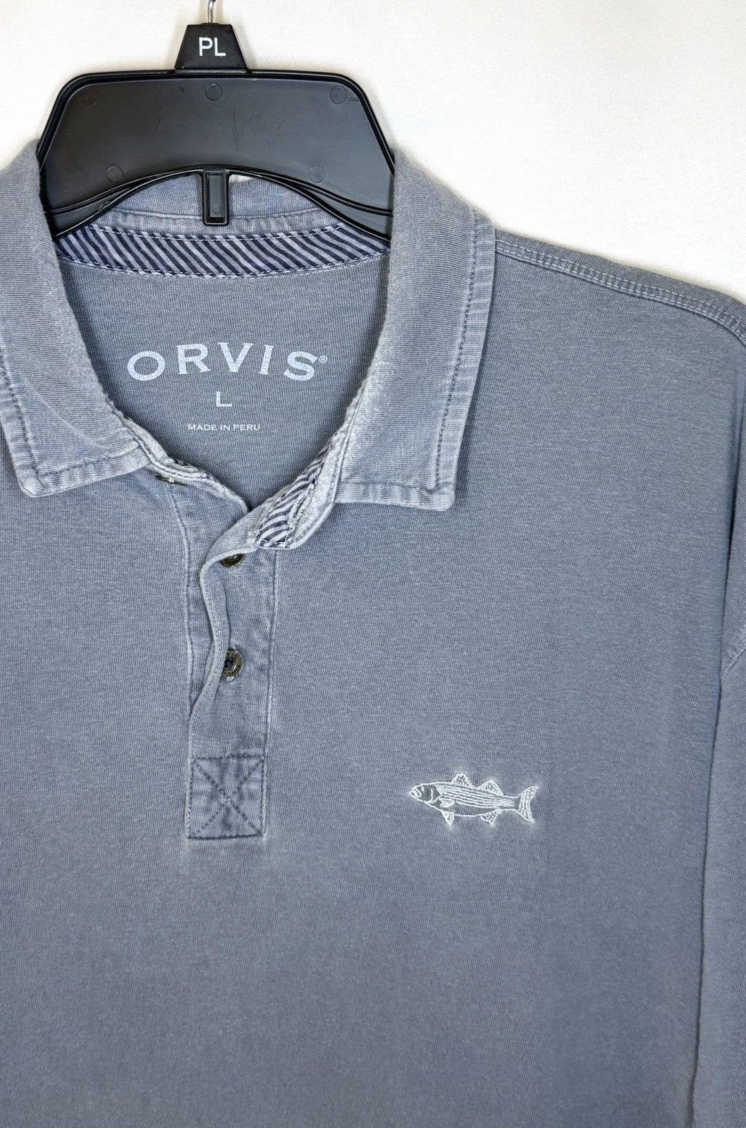 Orvis Vintage Mens Large Polo Shirt Grey Short Sleeve 100% heavy cotton