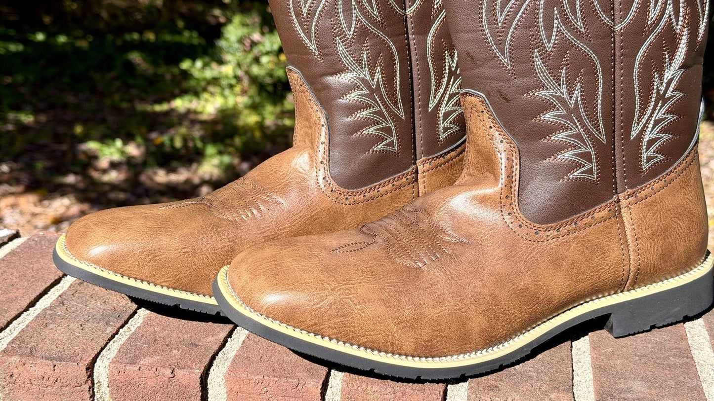 Mens Retro Western Cowboy Boots Embroidered Square Toe Mid Calf Boots Sz 45 / 11
