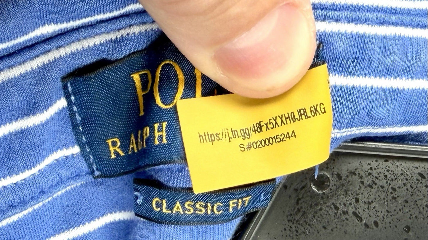 POLO RALPH LAUREN MEN’S BLUE STRIPED SHORT SLEEVE POLO SHIRT SIZE LARGE