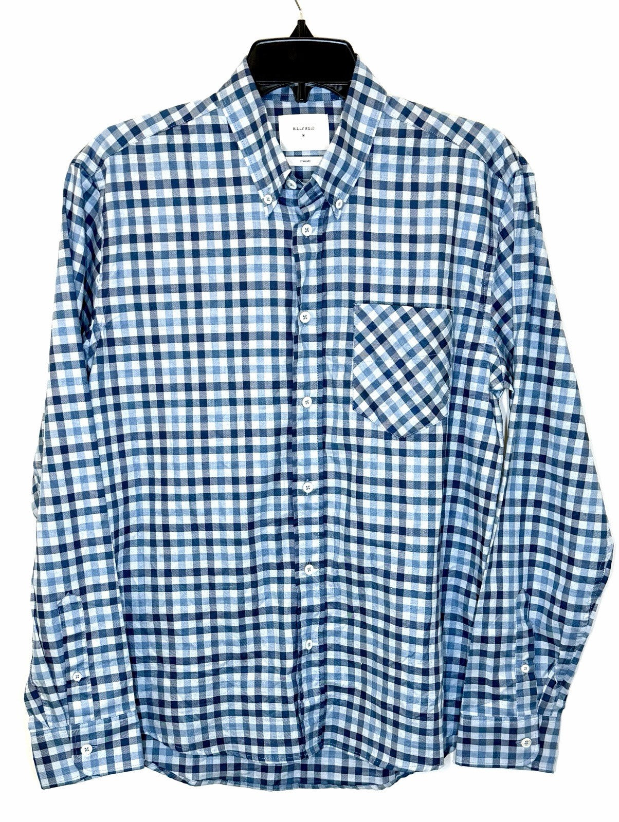 Billy Reid Men's 100% Linen Standard Cut Blue Plaid Italian Shirt Size Medium