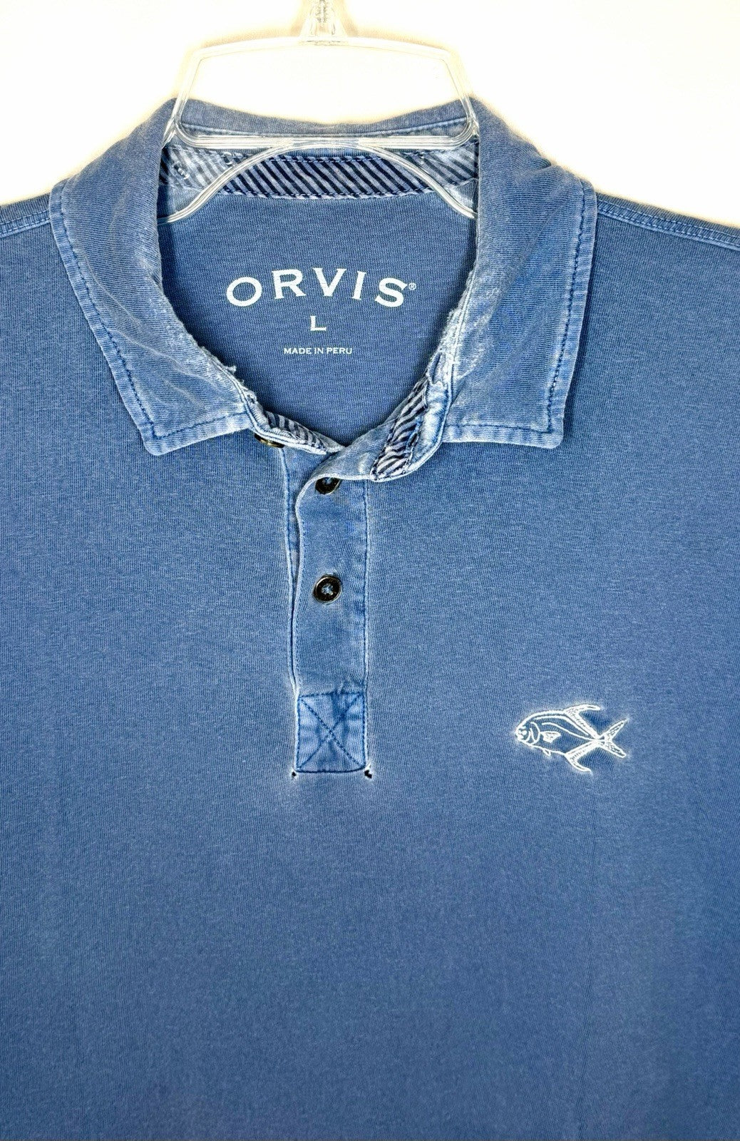 Orvis Vintage Mens Large Polo Shirt Blue Short Sleeve 100% heavy cotton