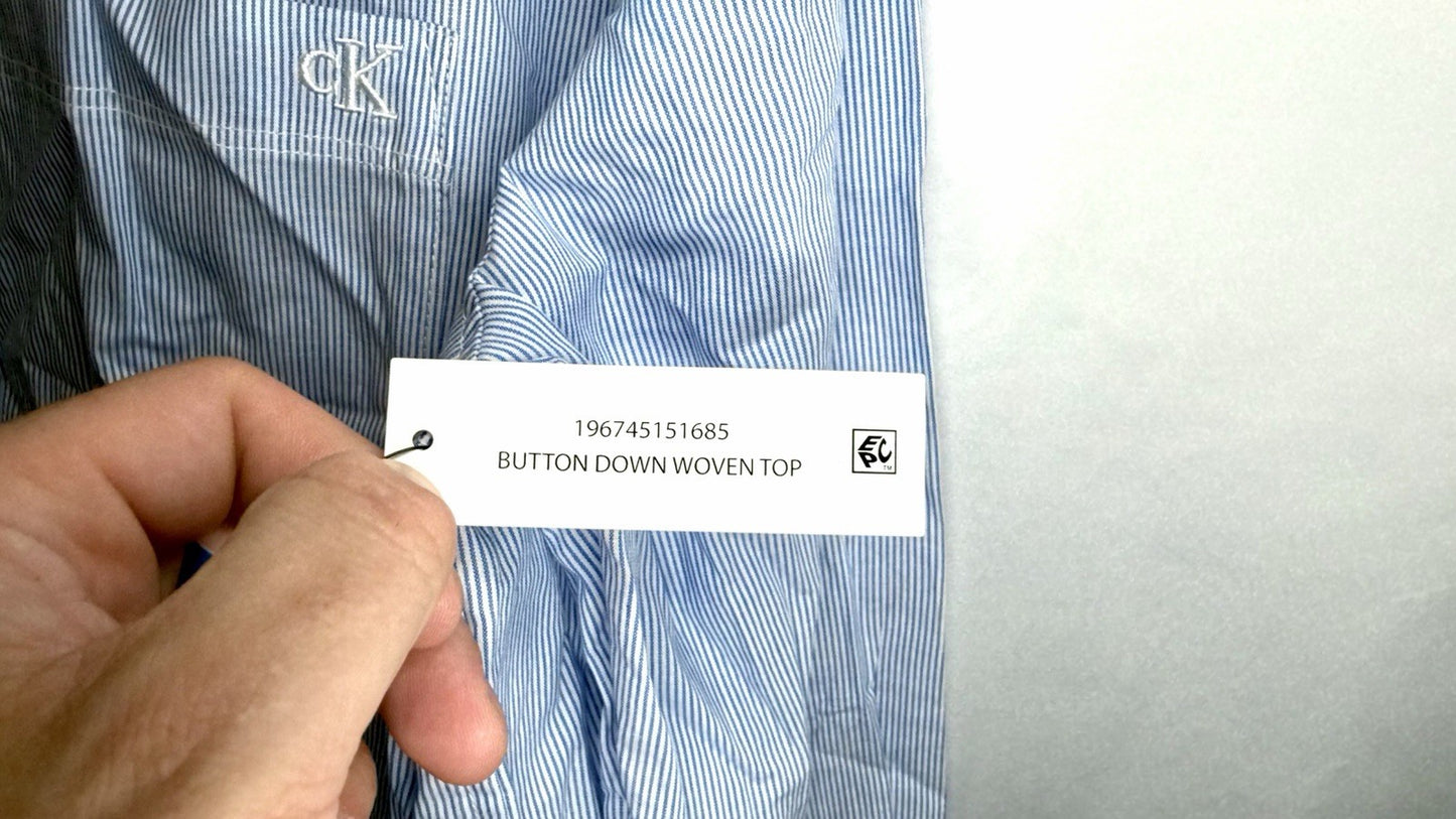 NWT Calvin Klein long sleeve cotton dress shirt button up light blue check LARGE