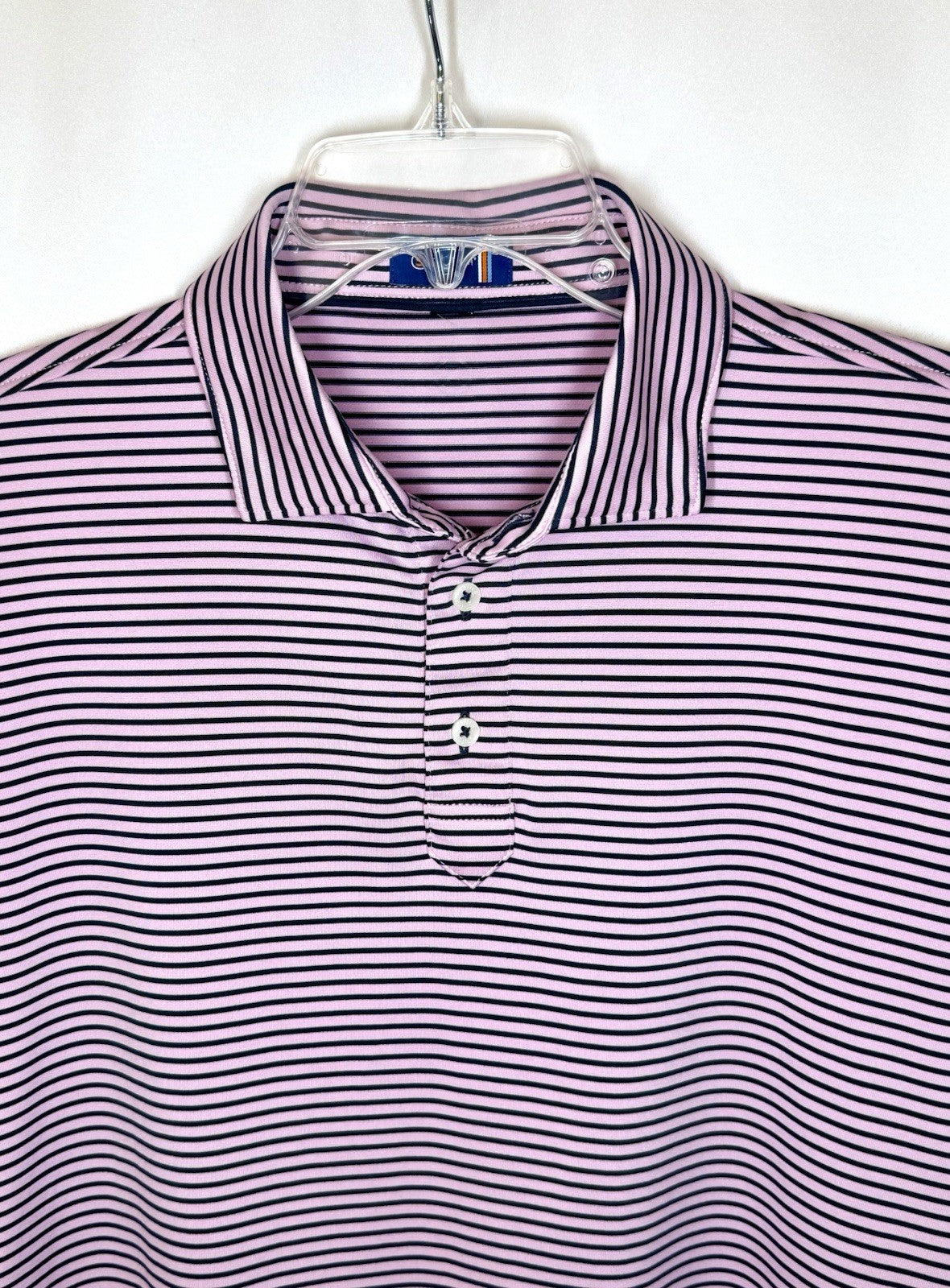 Stitch Golf Polo Shirt Men’s Large Pink Blue Stripe Poly Spandex Peru