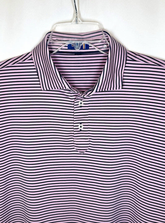 Stitch Golf Polo Shirt Men’s Large Pink Blue Stripe Poly Spandex Peru