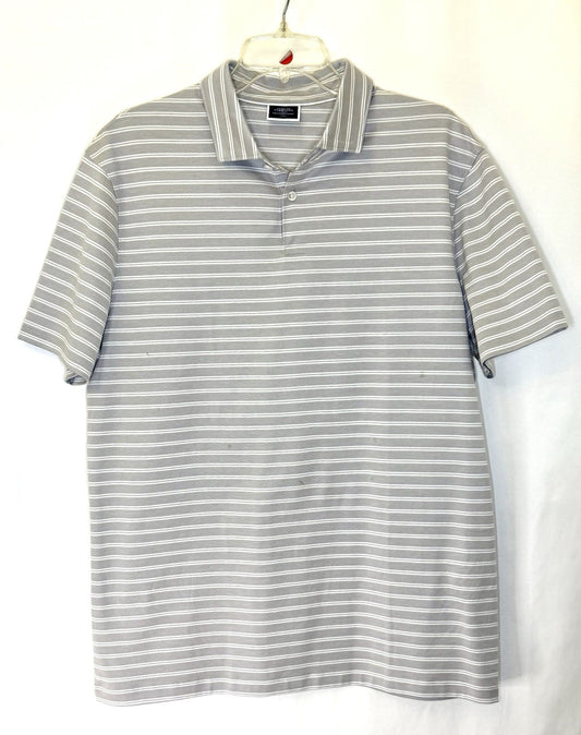 Charles Tyrwhitt Polo Shirt Mens Large Gray Striped Short Sleeve Cotton