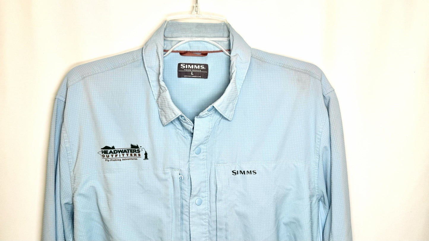 Simms Headwaters Double Haul Fishing Shirt Mens Size Large Light Blue Breathable