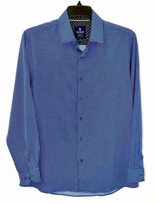 Tom Baine Men's Slim Fit Performance Long Sleeve Mini Plaid Shirt Navy Size XL