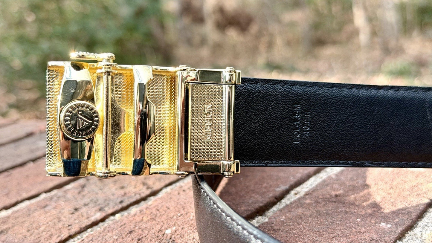 Mission Belt TWENTYFOUR / 40MM / Size M / Gold Buckle With Black Leather Band