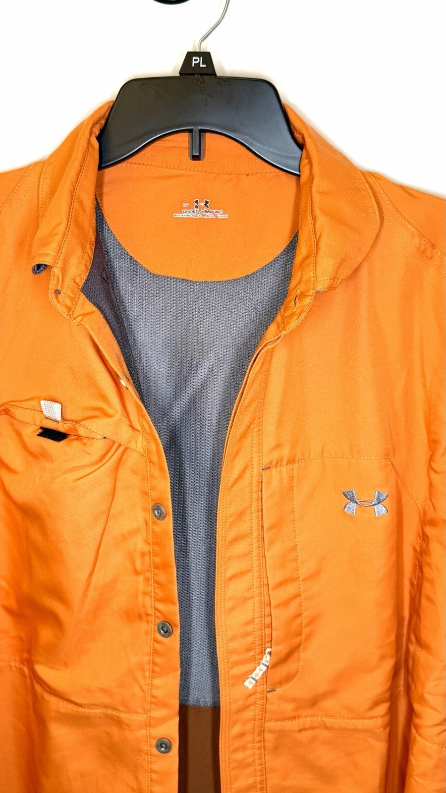 Under Armour Men’s Heat Gear LS Button Down Shirt  Sz Large Vented Neon Orange